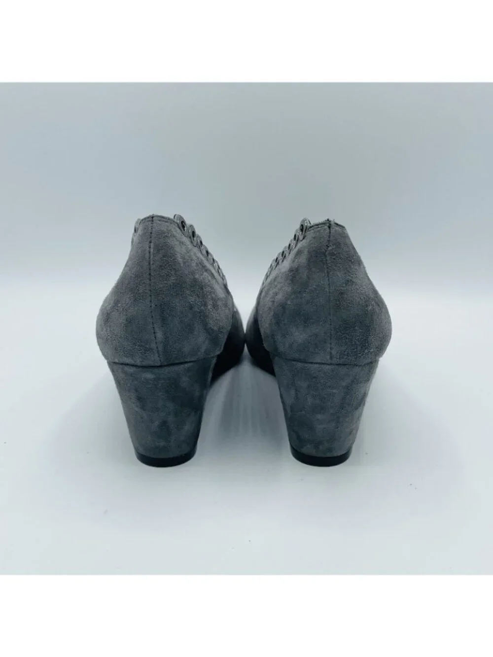 Vaneli Shoes Womens Size 7 N Gray Suede Slip On Pumps Wedge Heels Studded